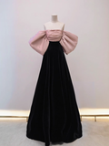 Simple A line Off The Shoulder Velvet Satin Long Prom Dresses HZ1022