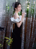 Mermaid Off The Shoulder Black Velvet Prom Dress Long Prom Dresses HZ1022