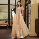 Mermaid Gold Sequin Prom Dress Long Prom Dresses HZ1022