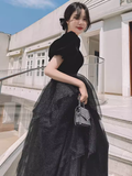 Ball Gown Black Prom Dress With Puffy Sleeves Long Prom Dresses HZ1022