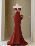 Mermaid Satin Rust Red Prom Dress Long Prom Dresses HZ1022