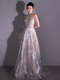 Sparkly A line Bling Sequin Long Prom Dress HZ1022