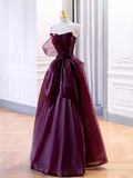 Simple Ball Gown Strapless Organza Burgundy Long Prom Dress HZ1022