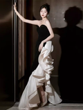 Mermaid Sweetheart Black Satin Prom Dress Long Prom Dresses HZ1022