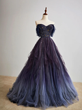 A-Line Purple Gradient Tulle Long Prom Dress HZ1022