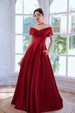 Simple A line Strapless Satin Red Long Prom Dress HZ1022