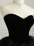 Black Strapless Tulle Formal Dress with Velvet Long Prom Dress HZ1022