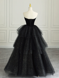 Black Strapless Tulle Formal Dress with Velvet Long Prom Dress HZ1022