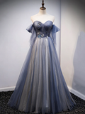Blue Sweetheart Tulle with Lace Party Dress Prom Dress HZ1022