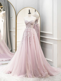 Cute Tulle Sweetheart Long Party Dress with Lace Prom Dress HZ1022
