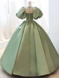 Ball Gown Sweet 16 Dress Green Satin Formal Evening Gown with Puff Sleeve HZ1022