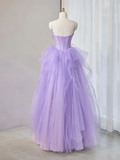 A-Line Sweetheart Neck Tulle Lace Applique Lilac Long Prom Dress HZ1022