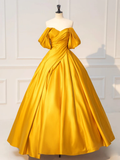 Ball Gown Sweet 16 Dress Yellow Off Shoulder Satin Long Prom Dress HZ1022