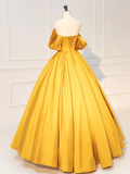 Ball Gown Sweet 16 Dress Yellow Off Shoulder Satin Long Prom Dress HZ1022
