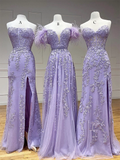 A line Lilac Tulle Lace Long Prom Dress HZ1022