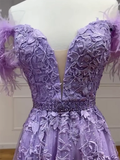 A line Lilac Tulle Lace Long Prom Dress HZ1022