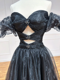 Black A-Line Organza Long Prom Dress HZ1022