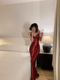 Simple Mermaid Straps Burgundy Prom Dress 21th Birthday Outfits HZ1022