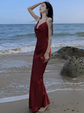 Sexy Mermaid Straps Backless Burgundy Prom Dress 21th Birthday Outfits HZ1022