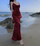 Sexy Mermaid Straps Backless Burgundy Prom Dress 21th Birthday Outfits HZ1022