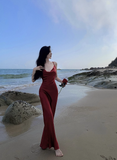 Sexy Mermaid Straps Backless Burgundy Prom Dress 21th Birthday Outfits HZ1022