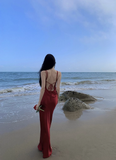 Sexy Mermaid Straps Backless Burgundy Prom Dress 21th Birthday Outfits HZ1022
