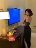 Sexy Mermaid Straps Black Lace Prom Dress 21th Birthday Outfits HZ1022