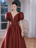 A line Burgundy Party Dresses Long Satin Prom Dresses HZ1022