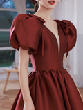 A line Burgundy Party Dresses Long Satin Prom Dresses HZ1022