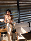 Sexy Mermaid Straps Gold Satin Prom Dress 21th Birthday Outfits HZ1022
