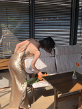Sexy Mermaid Straps Gold Satin Prom Dress 21th Birthday Outfits HZ1022