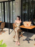 Sexy Mermaid Straps Gold Satin Prom Dress 21th Birthday Outfits HZ1022