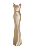 Sexy Mermaid Straps Gold Satin Prom Dress 21th Birthday Outfits HZ1022