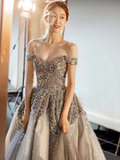 Ball Gown Strapless Sequin Party Dresses Long Tulle Prom Dresses HZ1022