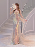 Sparkly Mermaid Straps Sequin Party Dresses Long Prom Dresses HZ1022