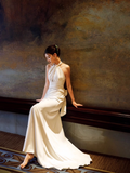Simple Mermaid Halter Party Dresses Long White Prom Dresses HZ1022