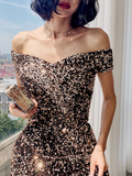 Simple A line Off The Shoulder Sequin Party Dresses Long Black Prom Dresses HZ1022