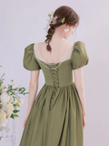 A-Line Green Satin Tea Length Prom Dress HZ1022