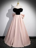 A-Line Off Shoulder Satin Pink Long Prom Dress HZ1022