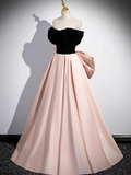A-Line Off Shoulder Satin Pink Long Prom Dress HZ1022