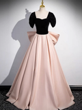 A-Line Off Shoulder Satin Pink Long Prom Dress HZ1022