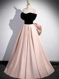 A-Line Off Shoulder Satin Pink Long Prom Dress HZ1022