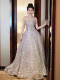 A line Straps Evening Party Dress Sequin Long Prom Dress HZ1022
