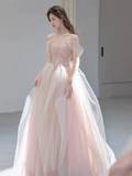 Sexy A Line Cap Sleeves Party Dress Pink Prom Dress HZ1022