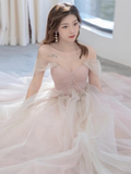 Sexy A Line Cap Sleeves Party Dress Pink Prom Dress HZ1022