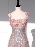 Princess A Line Straps Party Dress Sequin Pink Prom Dress HZ1022