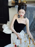 Mermaid Strapless Party Dress Black Long Prom Dress HZ1022