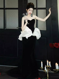 Mermaid Strapless Party Dress Black Long Prom Dress HZ1022