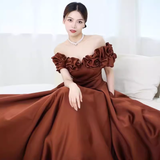 A line Off The Shoulder Satin Party Dress Long Prom Dress HZ1022