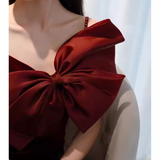 Mermaid Straps Velvet Red Party Dress Long Slit Prom Dress HZ1022